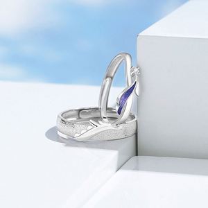 Bague de couple en acier inoxydable plaqué platine, dragon et phénix, avec zircon et diamant, alliance de mariage pour couple - Product Image 3