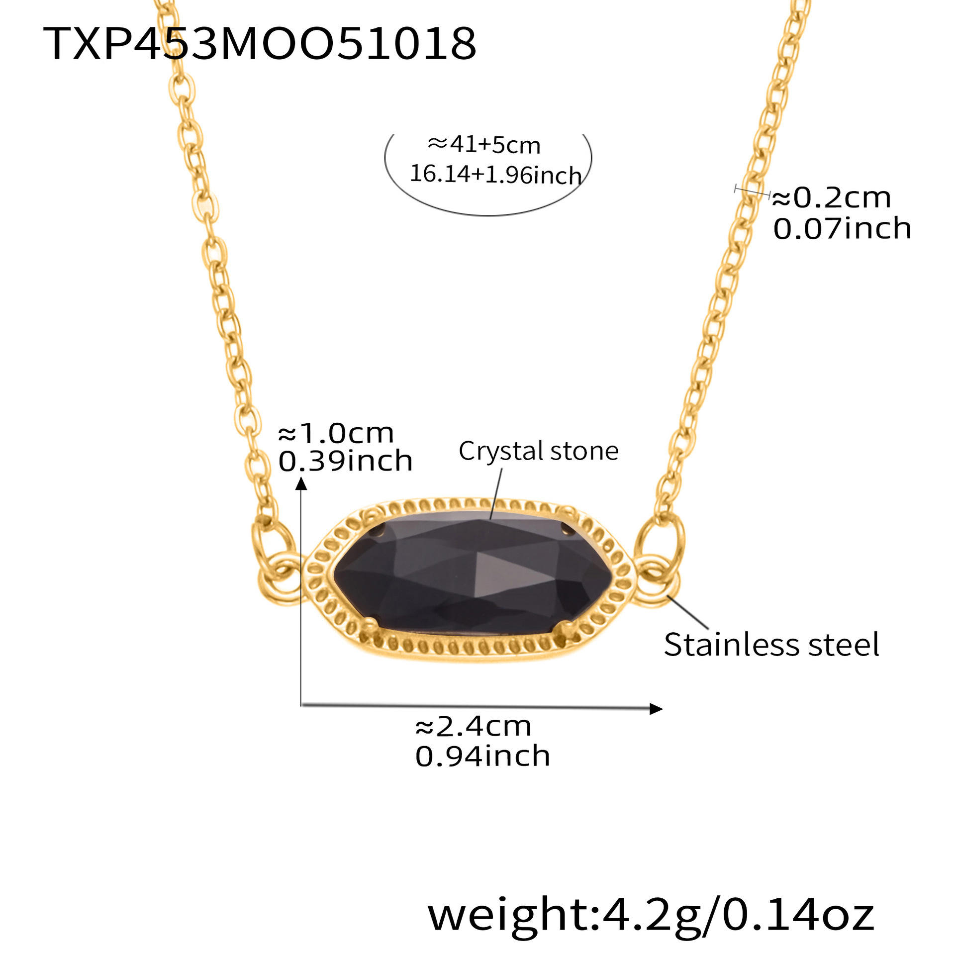 Txp453-black stone necklace 41 5cm
