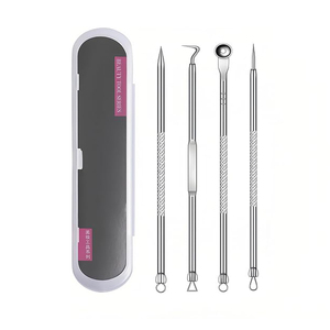 Kit d'outils anti-boutons 4 pièces en acier inoxydable, extracteur de points noirs, pince à comédons pour le nettoyage des pores du visage, professionnel - Product Image 1