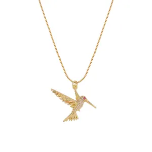 利基创意不规则几何蜂鸟项链时尚设计微套装水钻动物鸟铜项链女