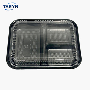 Barquettes alimentaires jetables en plastique PS noir à 3 compartiments, écologiques et compatibles micro-ondes, pour biscuits, plats à emporter et préparation de repas - Product Image 2