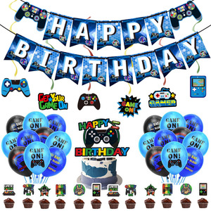 Ensemble de décoration de fête sur le thème des jeux vidéo bleus, jeu d'<span class=keywords><strong>anniversaire</strong></span> pour garçons, manette de jeu Globo, ballons imprimés avec manette de jeu vidéo, fournitures - Product Image 4