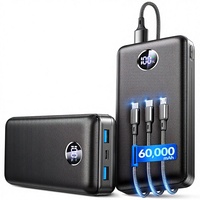 Batterie externe portable 60 000 mAh, charge rapide 22,5 W, sorties USB-C/iOS/Micro-USB, affichage numérique, protection contre les surcharges
