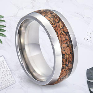 Poya модные ювелирные изделия 8 мм купол мятая древесина инкрустация вольфрам карбид кольца для мужчин - Product Image 2