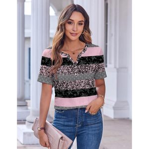 Blusa de Verano para Mujer, Informal, de Manga Corta, Cuello en V, con Botones, para el Trabajo, de Tela Popelina, con Diseño de Color en Contraste - Product Image 3