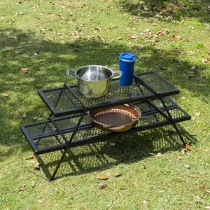 Outdoor Dubbellaagse Draagbare Opvouwbare Multifunctionele Barbecue Rack Kampeertafel