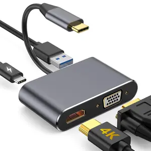 类型C至高清VGA USB3.0 PD 4 in 1适配器USB-C 3.1至4K HDTV VGA 1080P PD快速充电器用于手机笔记本电脑