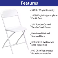 Chaise pliante moderne en plastique PP blanc incassable et métal, résistante aux UV, capacité 450 kg, idéale pour mariages, fêtes, événements et parcs