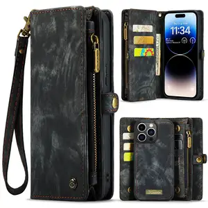 PU Leather case for iPhone 13pro holster for iPhone 13mini multi-function card clamshell 2-in-1 zipper bag protection case