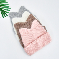 Bonnet en laine d'angora douce de haute qualité pour femme, style oreilles de chat mignonnes, en vraie laine de lapin tricotée