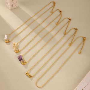 <span class=keywords><strong>Collier</strong></span> à breloques en cristal de guérison avec épingle de sûreté faite à la main <span class=keywords><strong>Collier</strong></span> de perles en acier inoxydable plaqué or 18 carats - Product Image 3