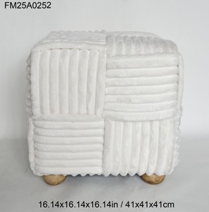 Pouf <span class=keywords><strong>carré</strong></span> rayé en peluche, repose-pieds moelleux avec pieds en bois, tissu en velours côtelé <span class=keywords><strong>blanc</strong></span> doux, repose-pieds pour salon - Product Image 5