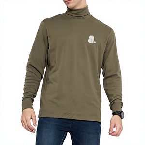 Men's Olive Green <b>Turtleneck</b> <b>Long</b> <b>Sleeve</b> Breathable Knitted Casual <b>Top</b> Blank Design Polyester - Product Image 1