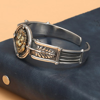 Bracelets et joncs en argent sterling 925 massif pour hommes, style rétro punk, locomotive, bague pour hommes, feuille pour hommes, bijoux masculins