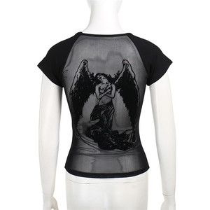 Camiseta <span class=keywords><strong>negra</strong></span> Retro con estampado de Ángel para <span class=keywords><strong>mujer</strong></span>, camiseta ajustada a la moda de verano 2025, camisetas de manga corta Y2k E-Gir - Product Image 6