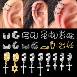Pendientes colgantes de Clip de oreja gótica de acero inoxidable 316 al por mayor para hombres y mujeres, pendientes de gota de Cruz Punk sin Piercing - Product Image 5