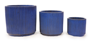 Juego de Macetas de Cerámica Estilo Americano, Color Azul Cobalto Brillante, Textura Acanalada Vertical, Ecológicas, con Orificios de Drenaje, para Interiores - Product Image 3