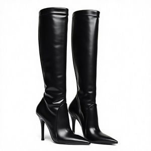 Bottes à talons hauts XINZI RAIN, couleur personnalisée, grande taille, bout pointu, <span class=keywords><strong>cuir</strong></span> noir, fermeture éclair latérale, <span class=keywords><strong>talon</strong></span> fin, bottes hautes pour femmes - Product Image 1