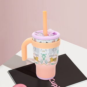 2025 New 14oz Kids Tumbler With Handle Insulated Stainless Steel <b>Mug</b> With Lid And Silicone Straw <b>Double</b> <b>Wall</b> Vacuum Sippy Cup - Product Image 3