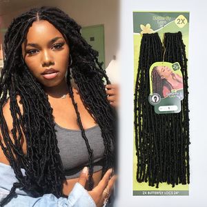 Venta al por Mayor de Trenzas de Cabello Sintético de 24 Pulgadas, 2x Trenzas de Mariposa, Trenzas Largas Estilo Gitano, Cabello Sintético para Crochet, 24 Mechones, Negro Natural 1 # - Product Image 1
