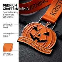 Médaille personnalisée plaquée or en forme de citrouille, émail coloré, pour course amusante d'Halloween, récompense sportive
