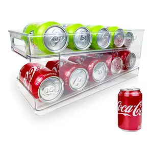 Upgrade Double-Layer Stackable Automatic Rolling Beverage Soda Can Rack Organizer for Fridge