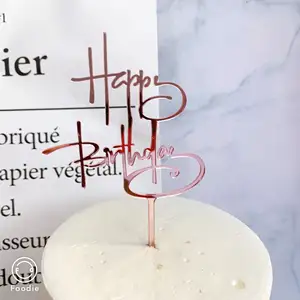 Großhandel Custom ized Acryl Happy Birthday Cake Topper Gold Silber schwarz Kuchen Topper Party Back dekoration Lieferungen