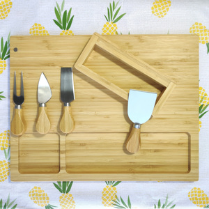 Papan potong bambu besar tahan lama dan Set pisau pemotong 4 potong Charcuterie kreatif papan keju dan blok tukang daging - Product Image 5