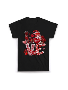 T-shirt da donna taglie forti per San Valentino, stampa cuore, rosa ed elfo, girocollo, casual, maniche a polsino, morbida, traspirante, per tutte le stagioni - Product Image 1