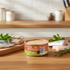 Cibo Umido per Gatti Certificato Halal, in Scatola con Carne Fresca di Tonno, Pollo e Salmone, Prodotto in Cina - Product Image 1