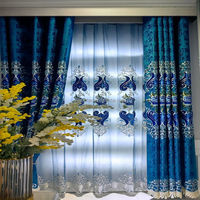 Vente en gros de tissus pour rideaux, design européen de luxe Cortina, salon, broderie florale, 100% polyester, rideaux assortis