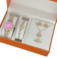 Nouveau en 2024 montre à quartz pour femme couronne cadran arabe complet diamant montre ensemble de bijoux montre connectée montre intelligente
