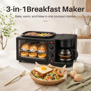 2025 New Hot Sell 3 in 1 <b>Breakfast</b> <b>Maker</b> Microwave 3 in 1 <b>Breakfast</b> Station Oven Coffee <b>Maker</b> and Frying Pan - Product Image 2