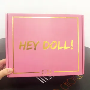 Grosir kotak pembungkus Matt merah muda paket kotak pengiriman bergelombang kotak hadiah kemasan kertas Logo kustom