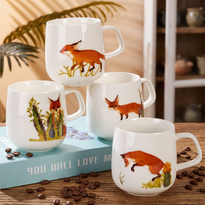 Taza de Porcelana con Diseño de Zorro de Dibujos Animados Estilo Americano, Colorida, Apta para Lavavajillas, Reutilizable, Apta para Microondas, con Caja de Regalo para el Hogar - Product Image 3