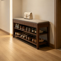 Meuble à chaussures intégré en bois massif, luxe abordable et moderne, avec tabouret d'entrée et banc de rangement pour chaussures