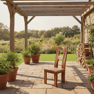 เก้าอี้ทานข้าวไม้สักทรงแข็งแรงและมีสไตล์ พร้อมพนักพิงสูงรูปตัว H เหมาะสำหรับตกแต่งภายในห้องรับประทานอาหารสไตล์โมเดิร์น รัสติก และร่วมสมัย - Product Image 1