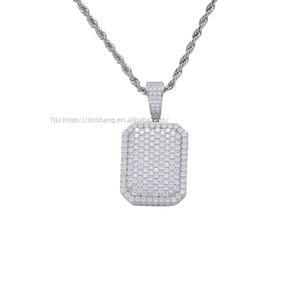 Small square pendant, hip-hop jewelry necklace, men's bronze inlaid with zirconium, shield square pendant <b>chain</b>. - Product Image 4