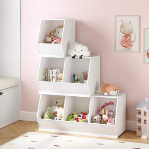 Organisateur de rangement pour jouets pour enfants, armoire de rangement empilable pour jouets, organisateur de jouets en bois, étagère à jouets blanche pour chambre à coucher, salon - Product Image 6