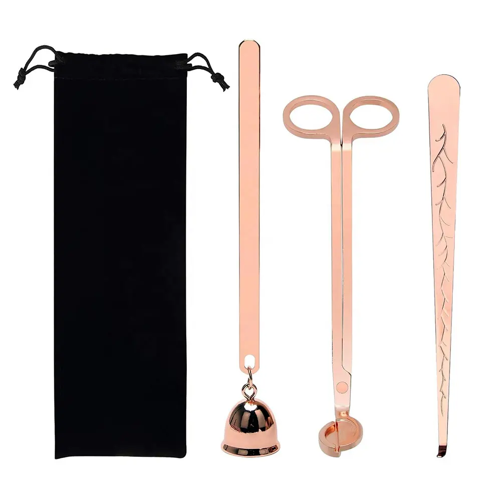 Kit de coupe-bougie 3 en 1 Ensemble d'accessoires pour bougies en or rose Kit de coupe-bougie avec emballage cadeau