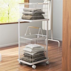 Panier à linge sale sur pied, moderne, en acier inoxydable, étanche, pour cuisine, rectangulaire, double niveau - Product Image 4
