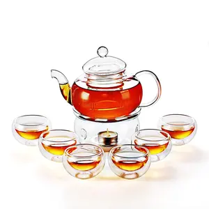Khuyến Mại Quà Tặng Cao Borosilicate Glass Tea Sets Ấm Trà Với Ly Và Ấm Hơn Chủ Đặt Nhà Máy Giá Bán Buôn