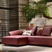 Canapé d'angle modulaire minimaliste moderne en cuir véritable rouge, ensemble de meubles de salon écologiques pour villa