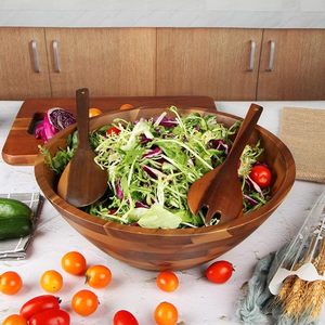 Bols de service en bois <span class=keywords><strong>d</strong></span>'acacia, bols ronds en bois durables pour salade, <span class=keywords><strong>soupe</strong></span>, fruits, pâtes, vaisselle de cuisine - Product Image 1