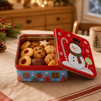 Boîte cadeau en métal personnalisée pour les fêtes, contenants ronds et carrés avec couvercle imprimé pour l'emballage de biscuits, bonbons, gâteaux, impression de logo OEM
