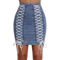 Mini-jupes en jean sexy à lacets, robes moulantes personnalisées pour femmes, fermeture éclair tendance, jupes courtes