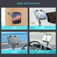 Support de tablette en métal robuste, support de téléphone à vis à 2 niveaux, support de téléphone réglable à 360 degrés pour tableau de bord de voiture, vélos, bateaux