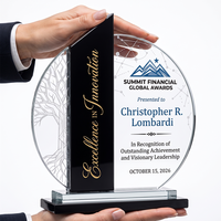 Trophée Rond en Cristal Bleu et Noir à Barre Verticale avec Base Transparente – Idéal pour la Reconnaissance d'Entreprise et les Récompenses Sportives – Meilleure Vente