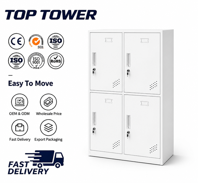 4 Door Lockable Steel Locker Cabinet, Metal Storage Cupboard for Office Filing, Staff Locker & Warehouse Item Organization