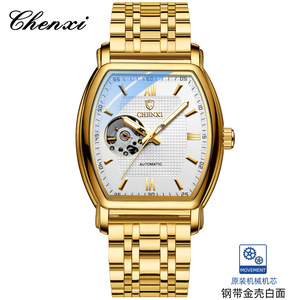 Montre pour homme, cadran gravé, montre pour homme, 8383D, montre en cuir véritable de forme tonneau, montre mécanique automatique tourbillon pour homme - Product Image 4